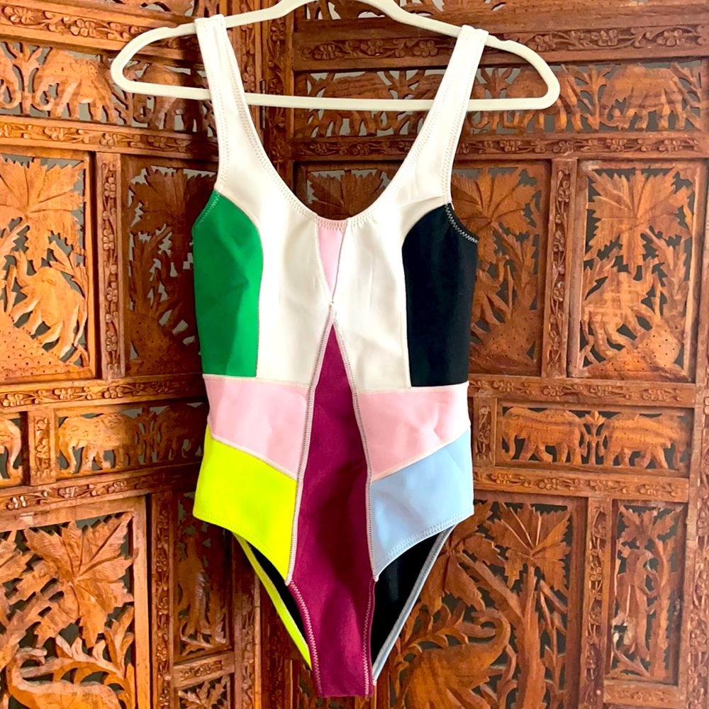Size medium Cynthia Rowley color block neoprene swimsuit.